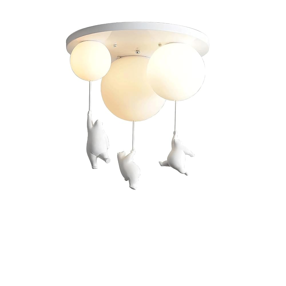 LYMSXAZOU Kids Room Ceiling Light Fixture Cute Bear Nordic Modern Dimmable LED Flush Mount with White Milk Balloon Nursery for Girls Bedroom Boys Children Bathroom