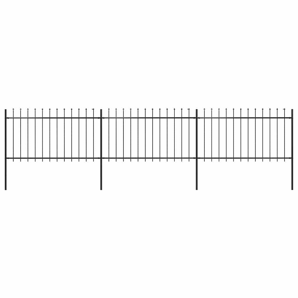 Ogrodzenie ogrodowe z grotem włóczni, stal malowana proszkowo, 510 x 150 cm, czarne, dekoracyjne ogrodzenie prywatności do ogrodu, na podwórko i działkę, łącznie ze słupkami i materiałami montażowymi