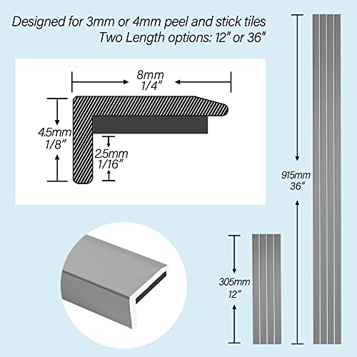 Sunwings 10-Pack 12 Inch Peel And Stick Aluminum Tile Trim, Decorative Kitchen Backsplash Trim Edge, Self Adhesive Tile Liner Matte Gray Medium #TOP1