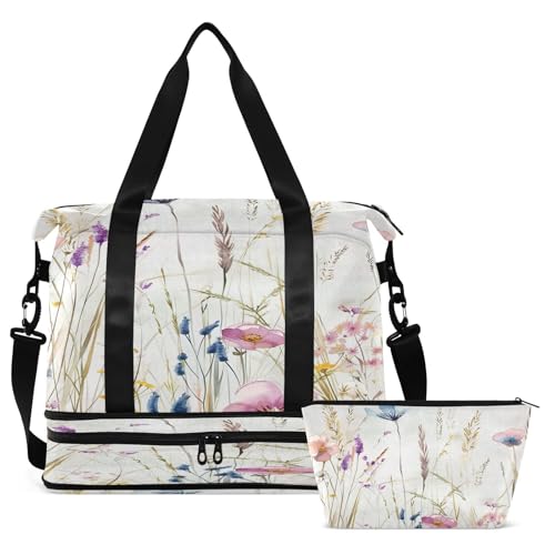Kigai Colorful Flower Travel Duffle Bag for Women & Men Waterproof Sports Tote Gym Bag Shoulder Weekender Overnight Bag Carry on Luggage Bag with Shoe Compartment2