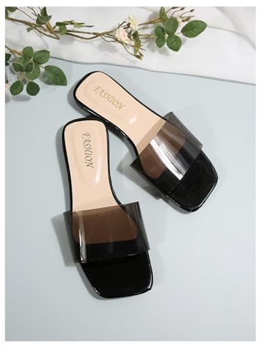 Image of Verdusa Clear Sandals For Women Square Toe Slides Summer Slip On Beach Flat Sandals