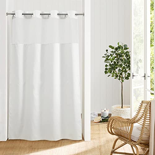 River Dream Stall Shower Curtain No Hooks Needed,White Fabric Shower Curtain for Bathroom,Hotel Quality,Machine Washable,Water Repellent,54" Wx80 H