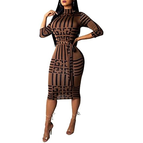 Yajedo Women’s Bodycon Sexy 3/4Seleeve Dress Club Casual Pencil Party Didi Dresses, 9069browm, Small Cover