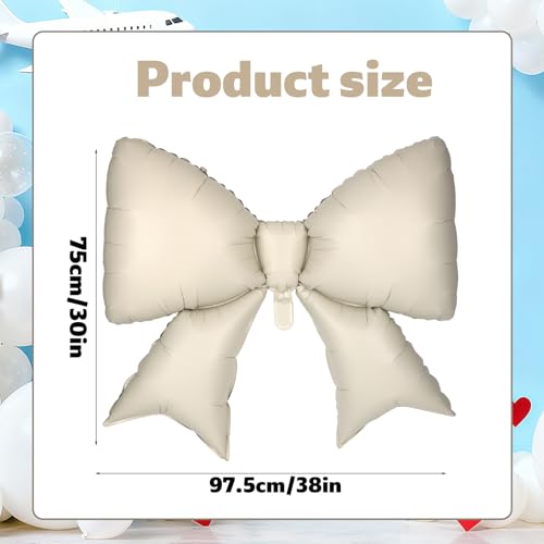 Image of 4Pcs Giant Bow Balloons, 97.5cm /38in Big Elegant Coquette Theme Balloons for Birthday Wedding Engagement & Party Large Decorations Bridal & Bachelorette Supplies (Cream)