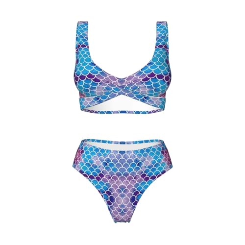Bikini de sirena de dos piezas para mujer con estampado de escamas 5