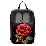Red Rose Art Shoe Bags for Travel Water-Resistant Shoes Pouch with Handle Fashion Shoe Organizer with Zipper Closure Portable Sneaker Carrier for Men & Women Daily Use