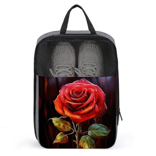 Red Rose Art Shoe Bags for Travel Water-Resistant Shoes Pouch with Handle Fashion Shoe Organizer with Zipper Closure Portable Sneaker Carrier for Men & Women Daily Use