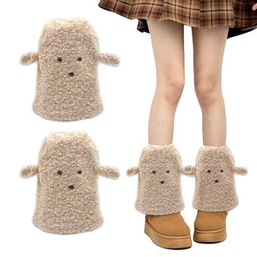 FOSDICK Calentadores Piernas Mujer, Invierno Calentador Piernas, Cachorro de Dibujos Animados Calentadores de Piernas, Elástico Leg Warmers, Lindo Calentador para Mujer, Regalo mujer Niña, Marrón