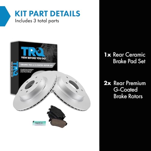 Image of TRQ Rear Brake Pad and Rotor Set Ceramic Coated Rotors Compatible with 2018-2021 Nissan Leaf 2018-2020 Rogue 2019 Rogue Sport