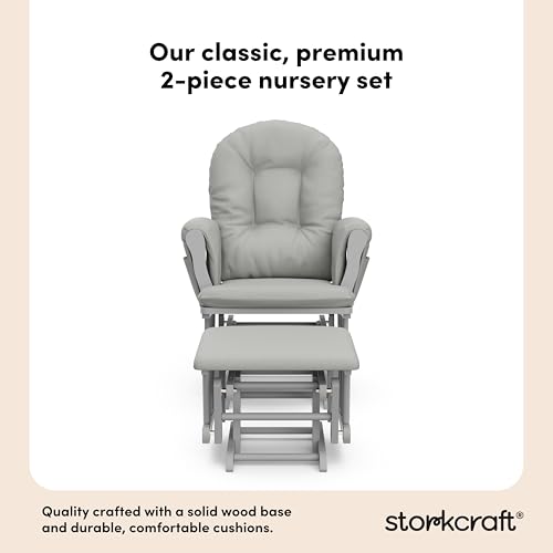 Image of Storkcraft Premium Hoop Glider & Ottoman (Pebble Gray /Light Gray) - GREENGUARD Gold Certified Nursery Glider, Solid Wood Craftsmanship, Smooth-Gliding Nursery Chair and Ottoman, Award-Winning