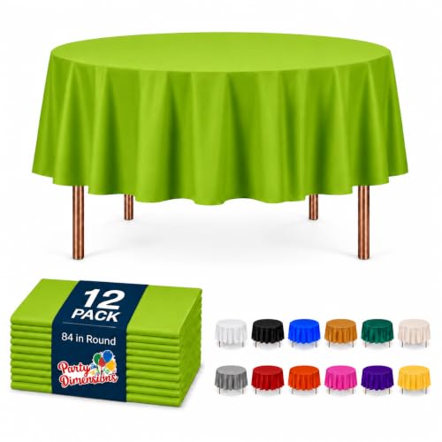 Image of Party Dimensions Lime Green Disposable Plastic Tablecloth for Round Tables (12 Pack) 84 inches Table Cloths for Parties, Events & Weddings, Indoors & Outdoors, Plastic Table Cover