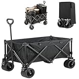 Carro plegable todo terreno de gran capacidad, carrito de playa y compras, carrito plegable portátil para camping, deportes, jardín, diseño negro
