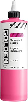 GOLDEN High Flow Acrylics, Fluorescent Magenta, 16 fl. oz. Bottle, Professional Acrylic Paint, Transparent
