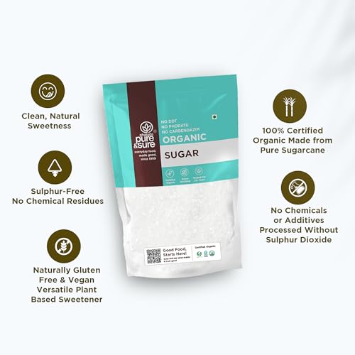 Image of Pure & Sure Organic Sugar (Chini) 1Kg | 100% White Sugar Organically Processed from Quality Sugarcanes | Chemical Free & Sulphur Free