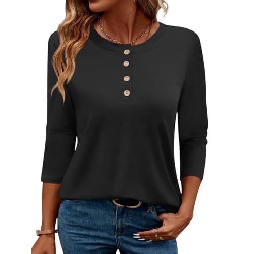 LOMON 3/4 Length Sleeve Womens Tops Dressy Casual Crewneck Pullover Tunics Summer Cute Blouses Fashion 2025 Tees Shirts