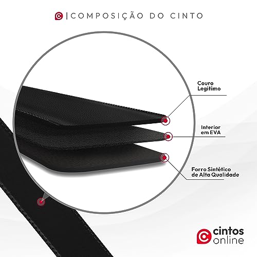 Cinto Masculino em Couro Social Classic (Preto, Fivela Preto Fosco)
