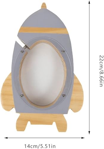 Miniatura 4 de Exceart Alcancía de madera con forma de cohete transparente para monedas, caja de almacenamiento, maceta de cambio, adorno de escritorio para niños,