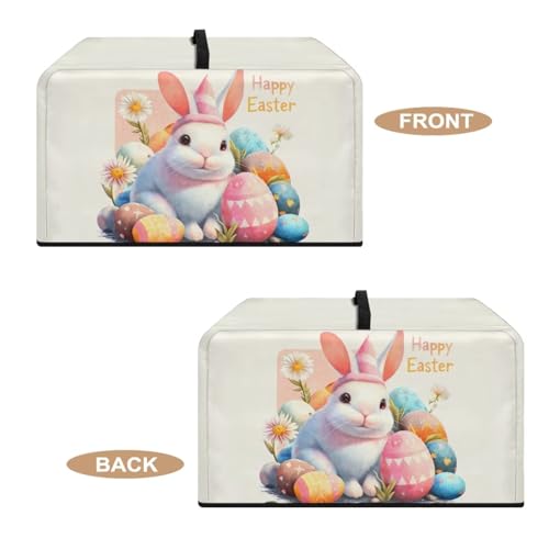 Image of Countertop Microwave Cover Convection Oven Cover Dust-Proof Toaster Oven Protector Happy Easter Print, S, 18.25 x 14.5 x 11 Inches, Cute Bunny Easter Egg Daisy Beige