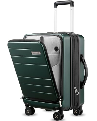 LUGGEX Koffer Trolley Handgepäck mit Laptopfach – Erweiterbarer Hartschalenkoffer aus Polycarbonat mit TSA-Schloss (Grün, 55.4×36×24 cm)