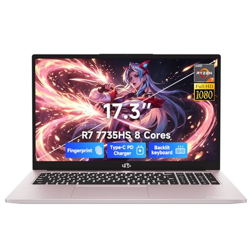 NIMO 17.3" FHD IPS Laptop, Ryzen 7 7735HS(8C/16T, Beats i7-12650H) 16GB DDR5 1TB SSD, Radeon 680M GPU Backlit Keyboard Fingerpri
