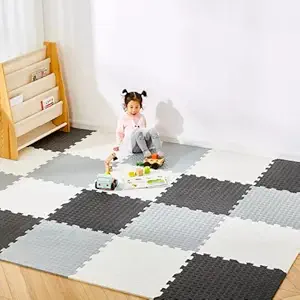 SIGNATRON Puzzle Flooring || Kids Interlocking Play mat || Baby Play Mat || Play mats for Kids || 12 MM Thick (24 Tiles - 94 Square Feet, Black - Grey - White)