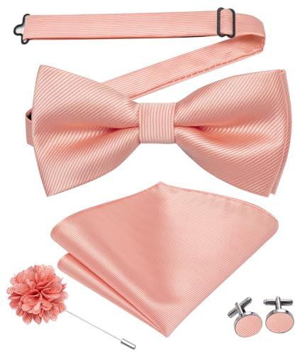 Image of Hi-Tie Bow Ties for Men Pre-Tied Pocket Square with Cufflinks Mens Bowtie Sets for Wedding Formal Party