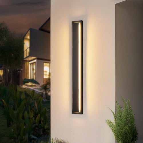 tewei 39.3 Inch Modern Outdoor Wall Sconce, Long Black LED Exterior Lighting Fixtures, Modern Large Outdoor Front Porch Lights Outside Wall Mount Lights for House, Warm White 3000K, 1 Pack