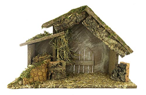 BERTONI Weihnachtskrippe aus Kork/Moos aus Holz, Mehrfarbig,...