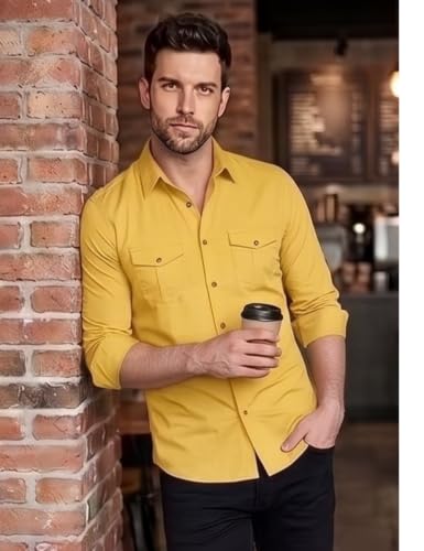 Image of Men's Double Flap Pocket | Regular Fit | Solid Spread Collar | Versatile Everyday Office Wear Comfortable |Stylish Design | Shirt