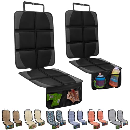 Image of NEWFOM Car Seat Protector for Child Car Seat, 2 Pack Baby Car Seat Covers with Mesh Pockets & Non-Slip Backing 600D Durable Seat Protector Under Baby Car Seat for Car Back Seat (Black, Large)