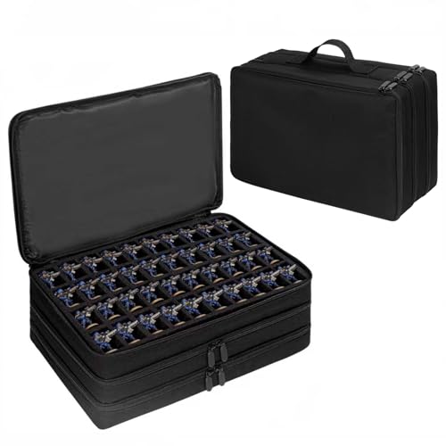 Meetikar Miniature Figure Storage Carrying Bag 120 Slot Figurine Miniature Carrying Case Compatible with 40K and D&D Miniature Miniature Storage Case with 3 Foam Trays (Black)