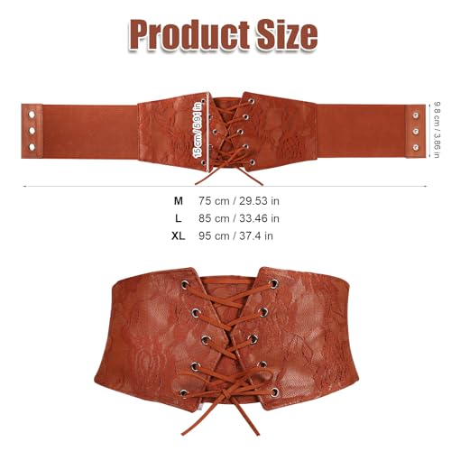 Women Waist Belt, Brown Corset Belt Elastic Lace Overlay Waspie Belt Waist Cinch Belt Pirate Corset Lace up Cinch2