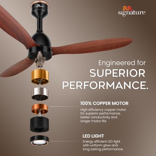 Image of RR Signature COMFYGLOW 1250mm BLDC Underlight Ceiling Fan with 100% Pure Copper Motor - 35W | 350 RPM High Speed | Remote Control & LED Light | 3 Light Modes | 3 Year Warranty - Mahogany