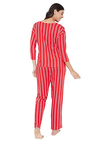Image of Clovia Women's Cotton Sassy Stripes Top & Pyjama Set