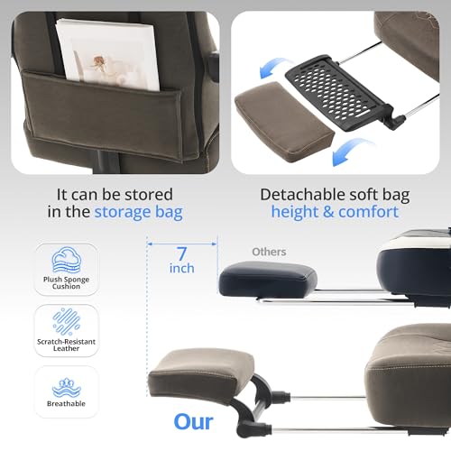Gaming Chair Breathable Leather with Pocket Spring Cushion, Wide and High Ergonomic Office Chair with Headrest, Computer Gaming Chair with Footrest for Adult and Teen (Grey Leather) - Image 5