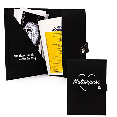 easy and green Mutterpasshülle Filz Mutter Kind Passhülle Impfpass Hülle mit Fächer für Ultraschallbild, Mutterpass, Impfpass und Versichertenkarte - schwarz Cover