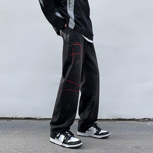 XYGJZ Men's Casual Baggy Loose Fit Jeans Straight Leg Denim Pants Hip Pop Streetwear4