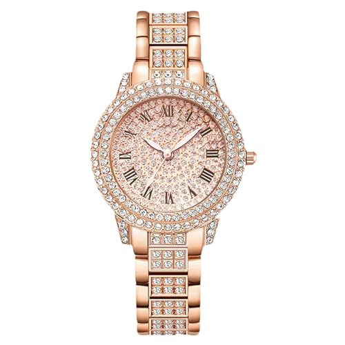 Montre de soirée à diamants scintillants avec bracelet or rose durable
