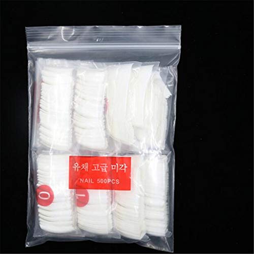 500pcs Fake Nail Tips Full Cover Acrylic False Nails 10 Sizes- for Nail Salons and DIY Nail Art (white 500)