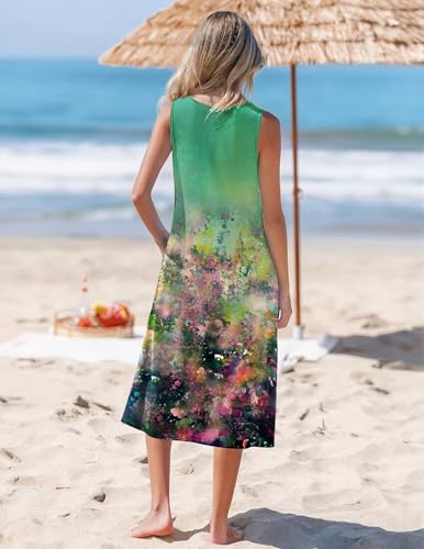Image of Zeagoo Womens Summer Midi Dresses 2026 Casual Sleeveless Tank Sundresses A Line Crewneck Beach Vacation Dress with Pockets
