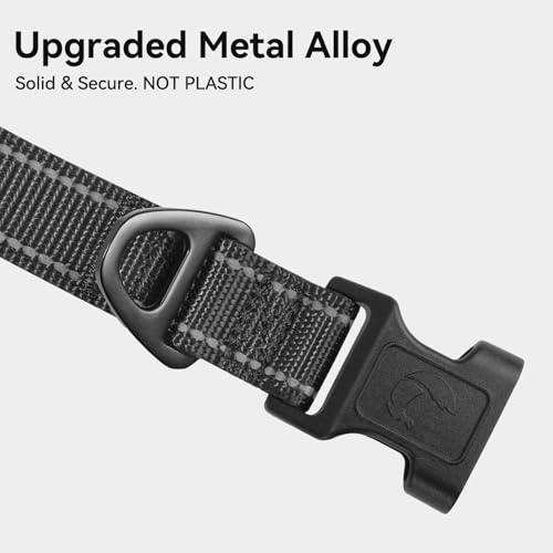 Image of Joytale Reflective Dog Collar, Adjustable Neoprene Padded, Black L | Breathable Nylon for Large Dogs, No Chafing on Walks and Outdoor Hikes, Tear-Resistant Webbing, Metal D-Ring, Night Safety