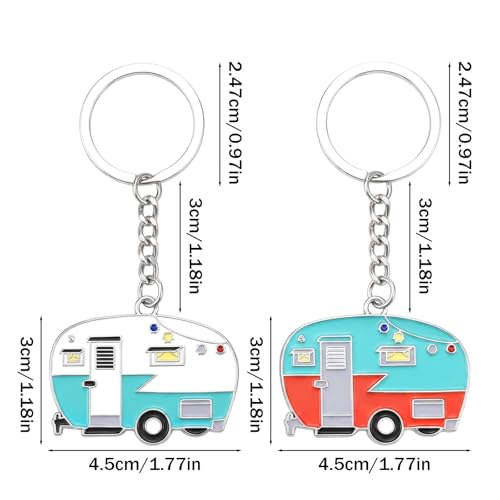 Image of Thinp 2 Pieces Camper Keychain, RV Camper Keyring Accessories for Travel Trailers Enameled Metal Retro Camping Car Keychain