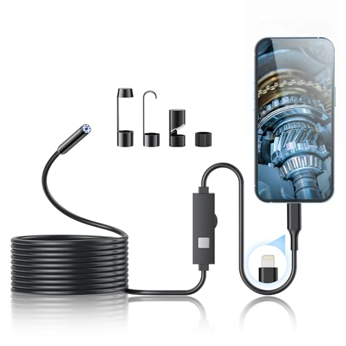 Endoscope Camera with Light, 1920P HD Borescope Tools with 8 Adjustable LED Lights, Endoscope with Semi-Rigid Snake Camera, Inspection Borescope for iOS and Android - 16.3ft Single Line Single Lens