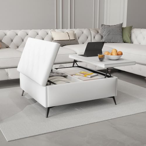 MATONELL 35 inch Wide Square Storage Benches Coffee Table with Lift Top Oversized Storage Ottoman in Upholstered for Living Room