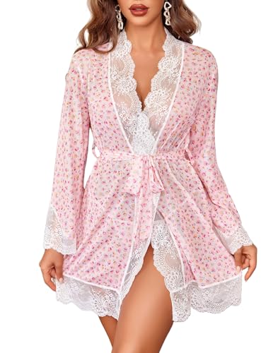Image of Avidlove Women Lace Kimono Robe Babydoll Sexy Lingerie Mesh Chemise Nightgown Cover Up