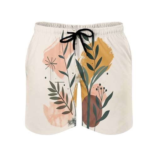 MGDIFYXAA Bañador Hombre Hojas Geométricas Garabateadas Natación Secado Rápido con Forro Interior de Malla, Pantalón Corto Deportivo con Bolsillos, Cintura Elástica y Cordón para Surfero XL