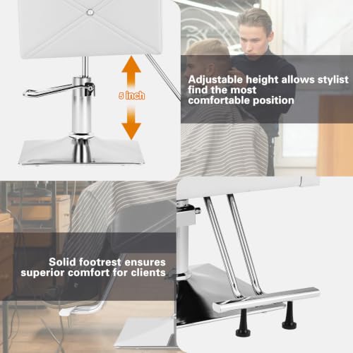 Image of Artist hand Barber Salon Chair for Hair Stylist with Back Cover, White | Heavy Duty Hydraulic Pump, Adjustable Height, 360 Swivel, Padded Armrest, Professional Styling Chair, Beauty Salon Equipment