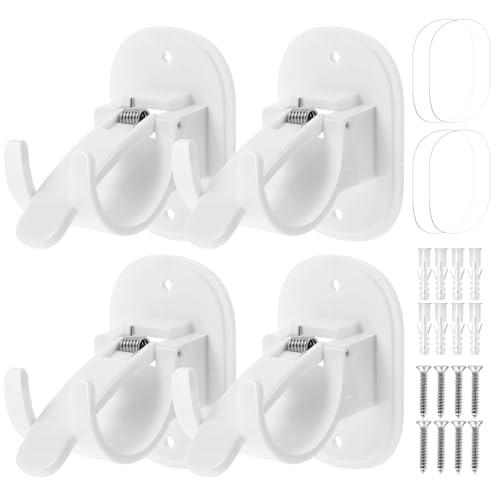 Artoshin 4 Pack Curtain Rod Bracket Holder No Drill Self Adhesive Brackets Multipurpose Nail Free Stick On Curtain Rod Hooks for Living Room, Bathroom and Kitchen