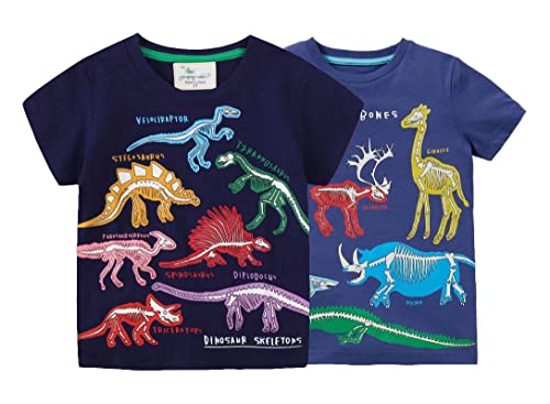 Kinder Jungen T-Shirt Baumwolle Leuchtender Dinosaurier-Print Kurzarm Oberteil Tops 2er Pack (Schwarz, 98) Cover