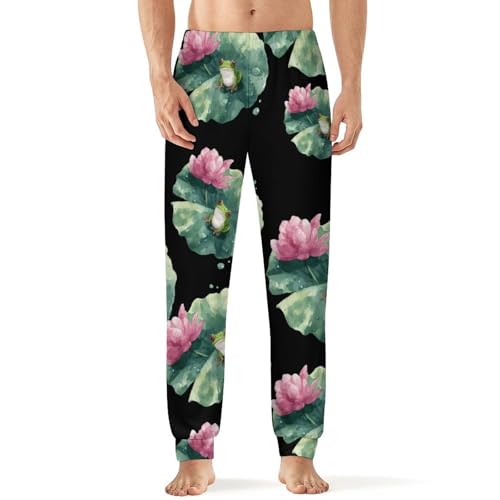 Watercolor Frogs Lotusflower Men's Pajama Pants Lounge Pant Sleepwear PJ Bottoms